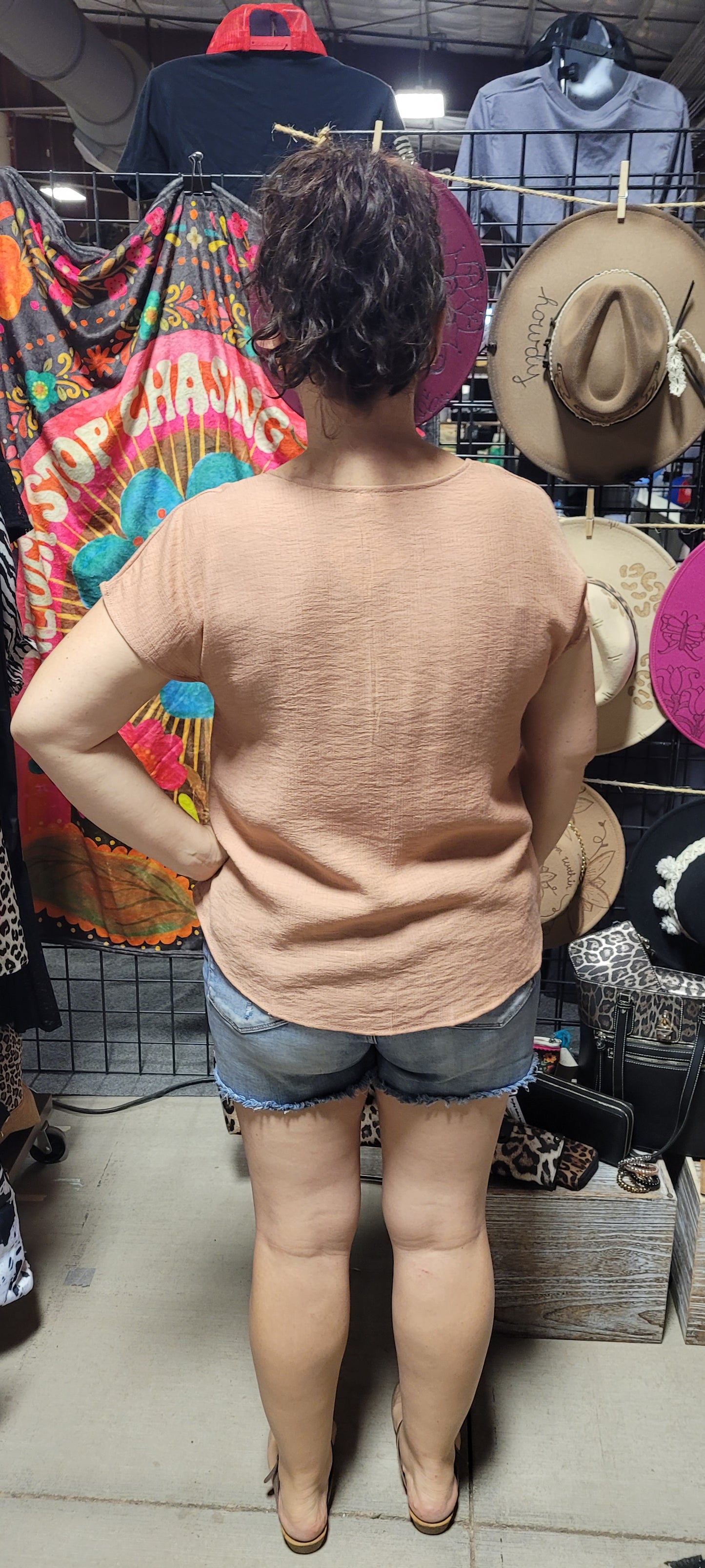 Step out in style with the "Roxie Sienna" top! Featuring a flattering V-neckline with lace edge and stylish short dolman sleeves, you'll be ready for the day without any extra effort. Who said looking great can't be effortless? Sizes small through large.