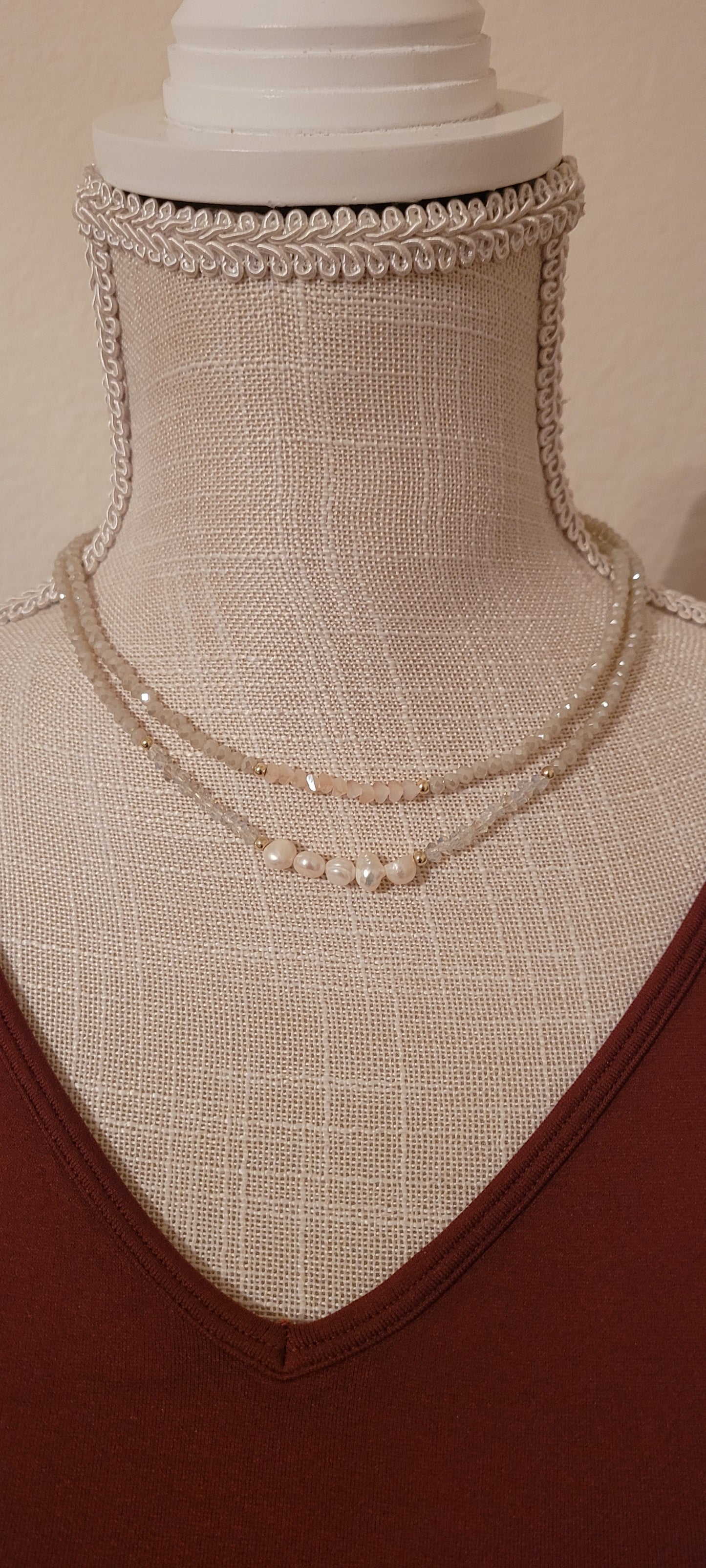 Adjustable Color: Gold chain, pearls, ivory beads Limited supply!