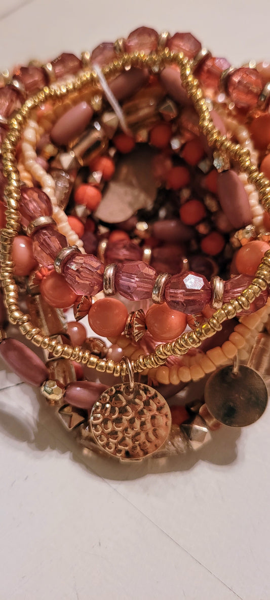 Set of 9 stretchy stackable bracelets Glass & seed beads