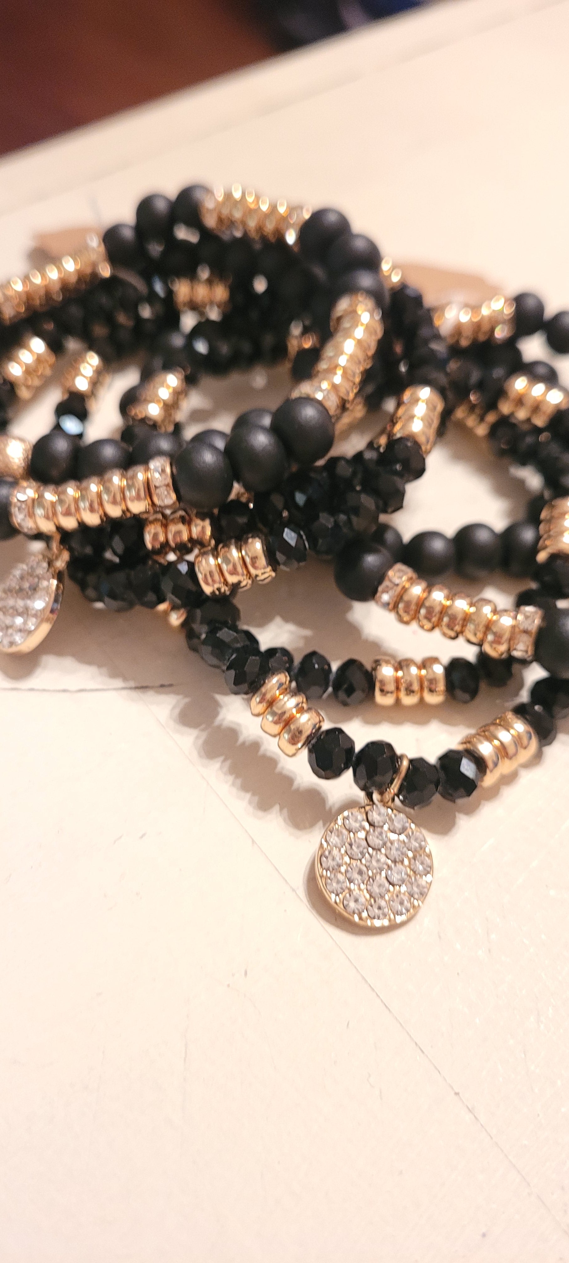 Set of 4 stretchy stackable bracelets Glass & wood beads