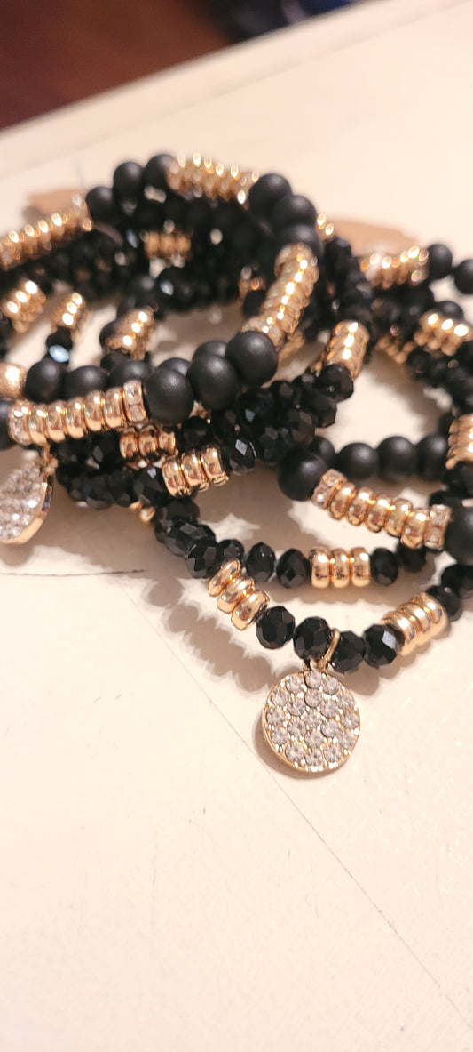 Set of 4 stretchy stackable bracelets Glass & wood beads