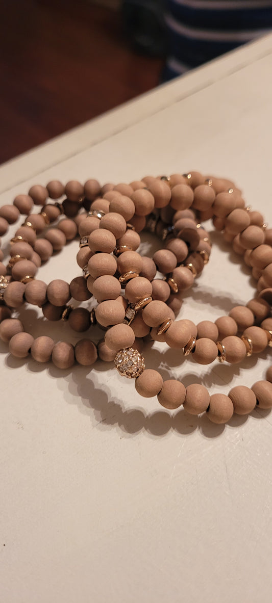 Set of 3 stretchy stackable bracelets Wood beads
