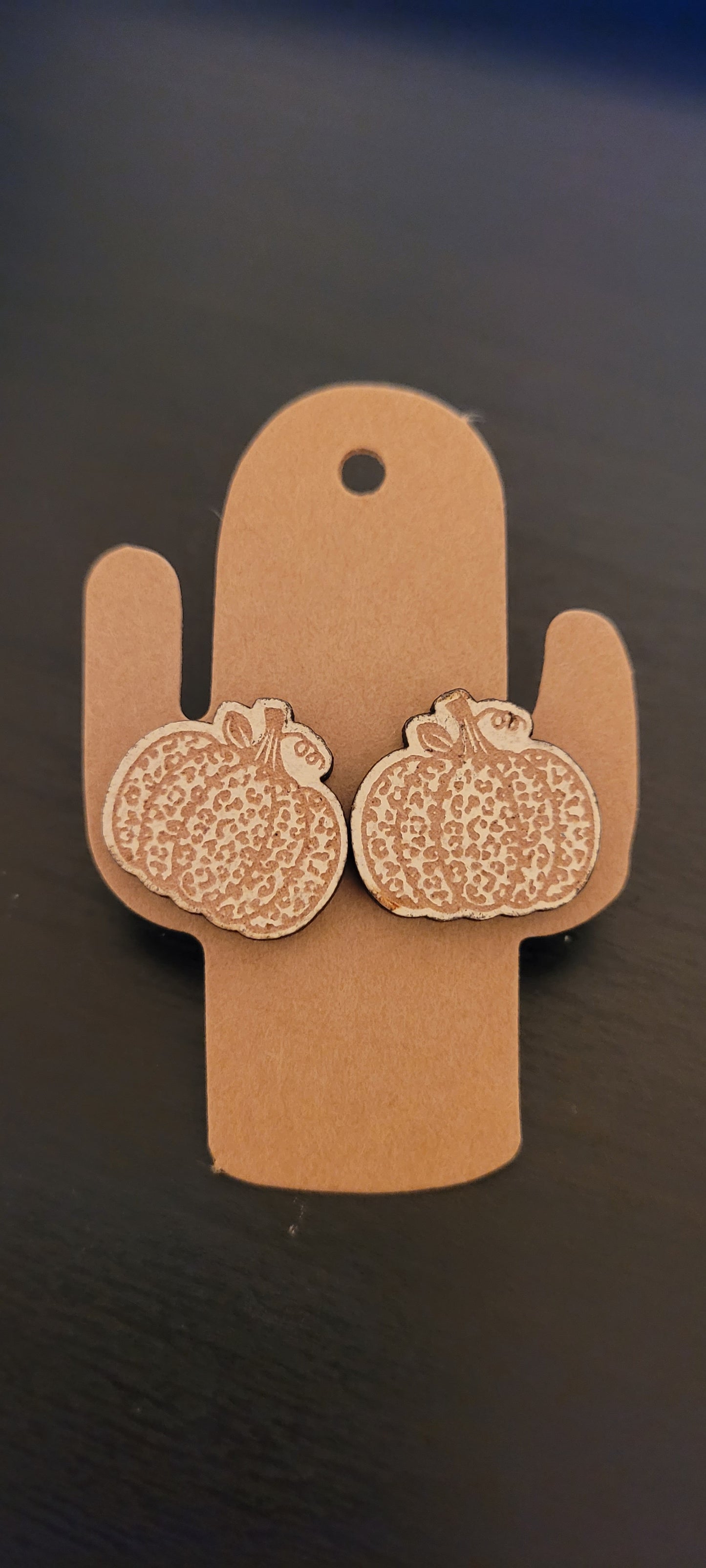 Wood pumpkin earrings Rubber earring back