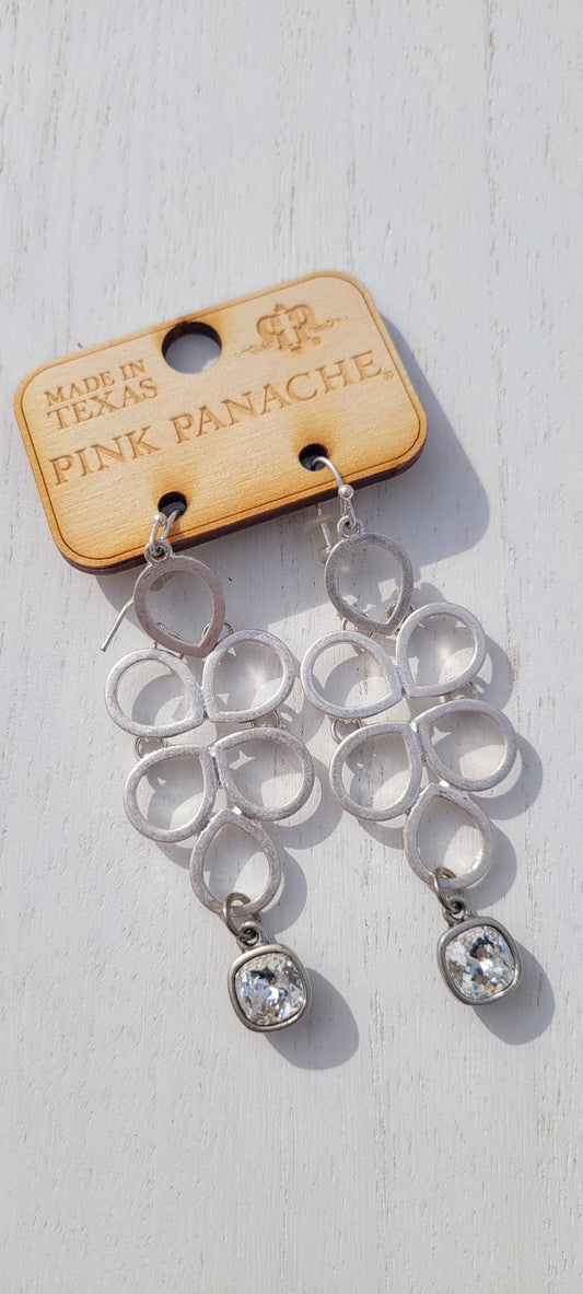 Pink Panache Earrings Color: 8mm silver/clear cushion drop on free form open silver chandelier earring Limited supply!