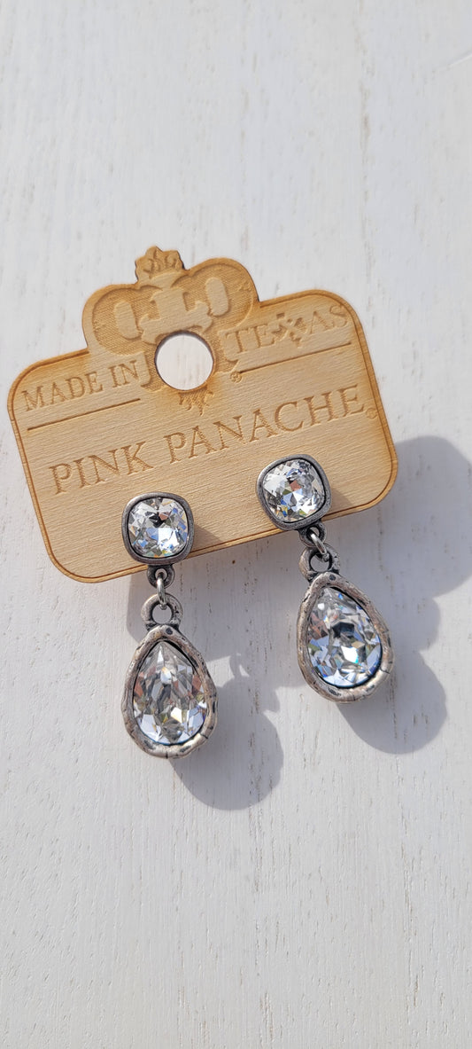 Pink Panache Earrings 8mm post Color: silver with clear pear teardrop crystals Limited supply!