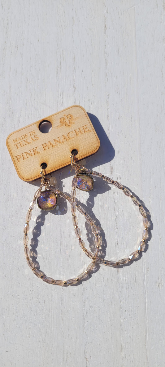 Pink Panache Earrings Color: Champagne rice bead teardrop earring with 10mm bronze/cappucino delite cushion cut drop Limited supply!
