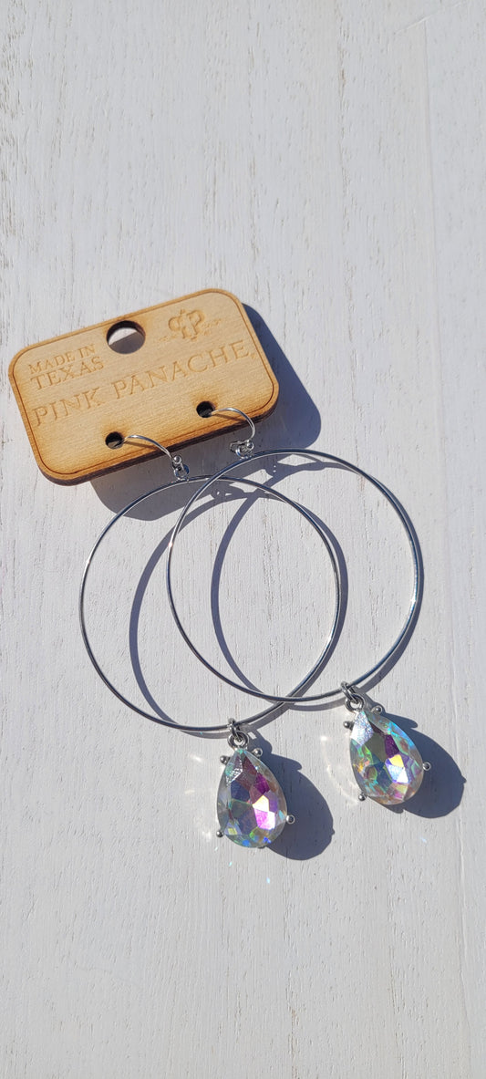 Pink Panache Earrings Color: Smooth silver circle earring with gray AB pear drop Limited supply!