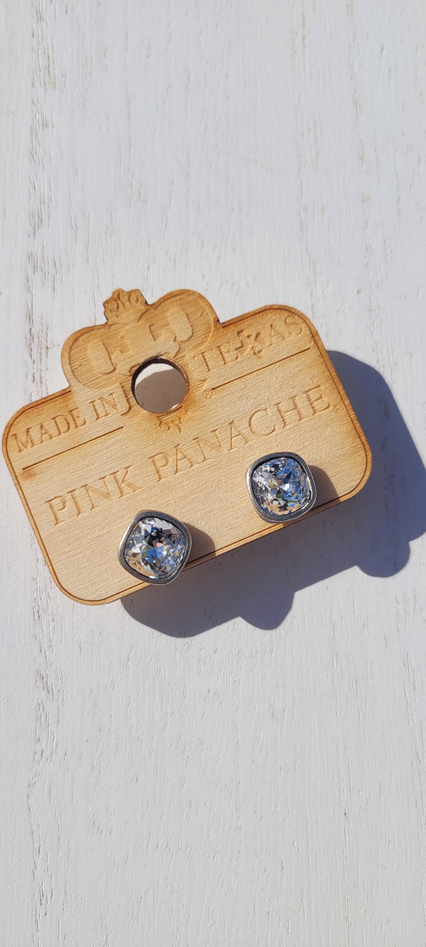 Pink Panache Earrings Color: 8mm silver/CLEAR cushion cut post earring Limited supply!