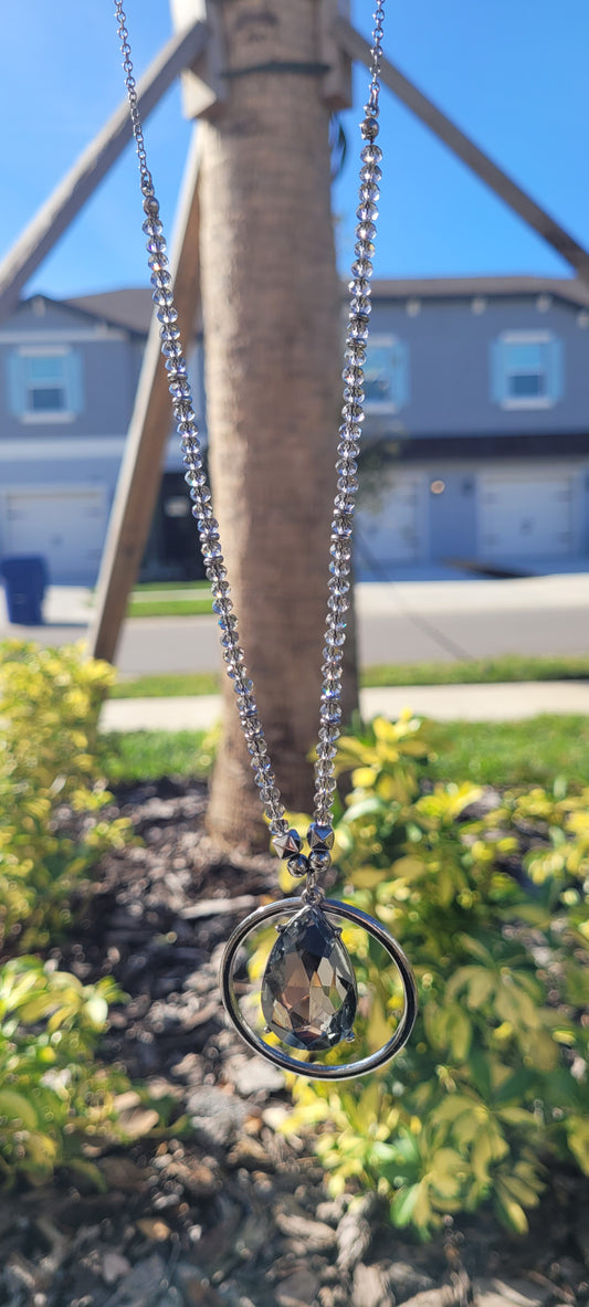 Pink Panache Necklace Black diamond bead and gun metal chain necklace with gun metal circle and large black diamond teardrop pendant Limited supply!
