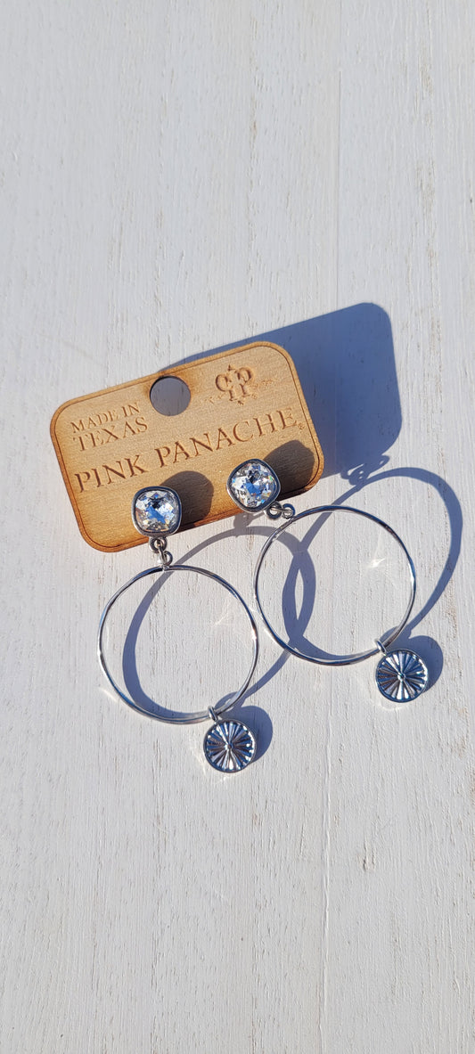 Pink Panache Earrings Color: 8mm silver/clear cushion cut post on silver circle with coin drop earring Limited supply!