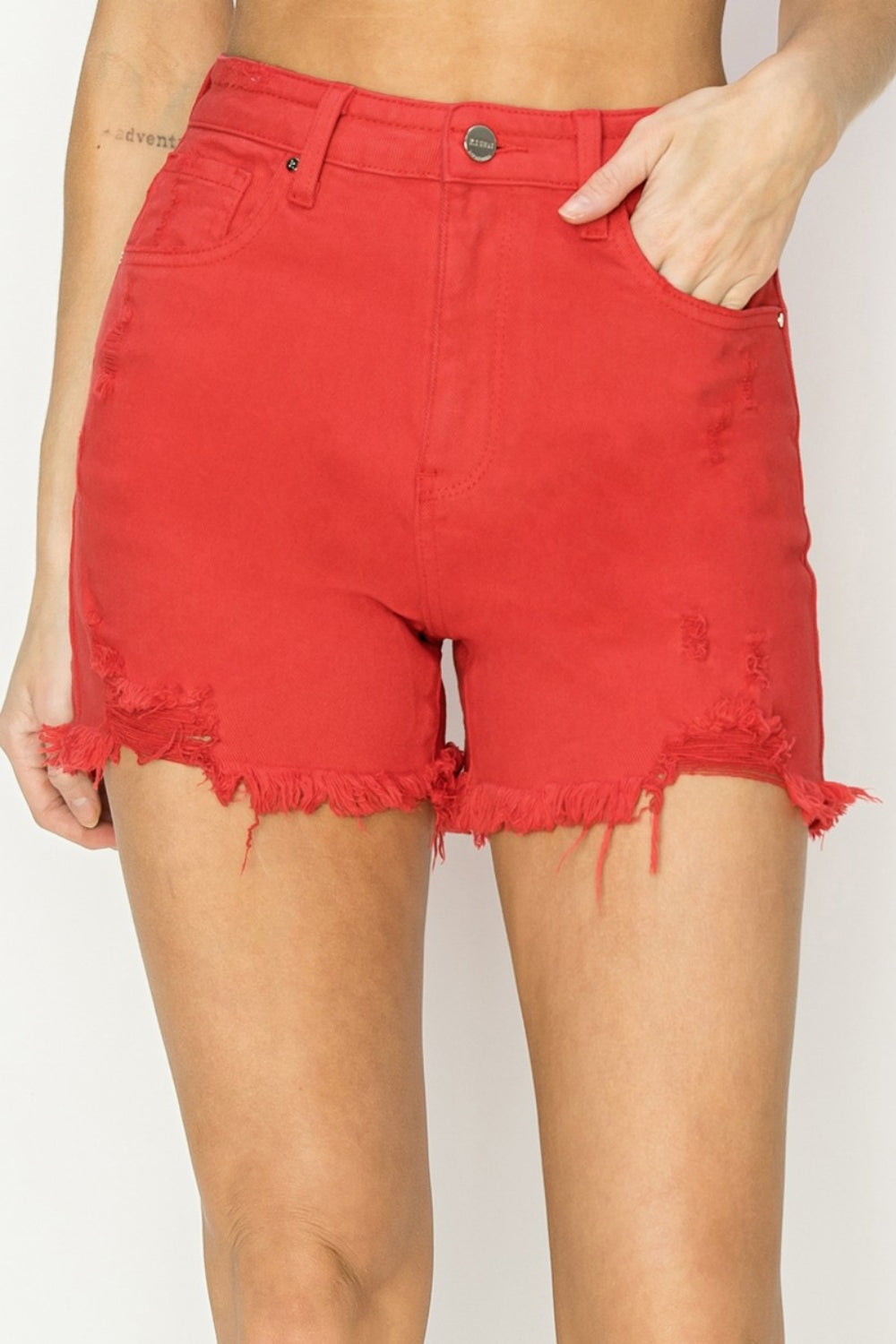 Sure! High Rise Distressed Denim Shorts are the perfect combination of style and edge. With a flattering high waist and distressed detailing, these shorts are sure to make a statement. Pair them with a graphic tee for a casual look, or dress them up with a blouse and heels for a night out. S-XL