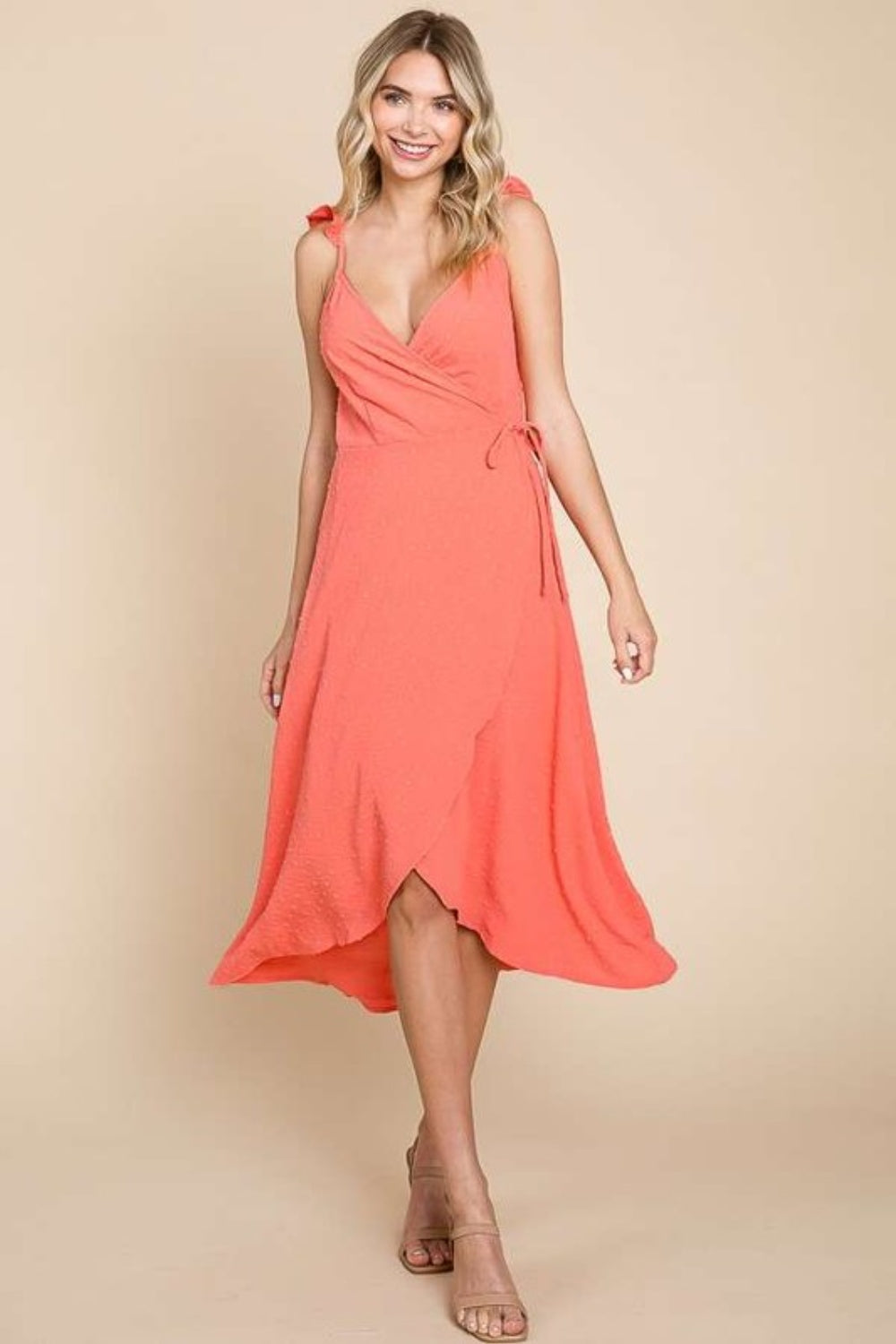 Lavinia - Ruffle Detail Surplice Wrap Slip Dress - Coral - Exclusively –  Zazzy Zebra Boutique