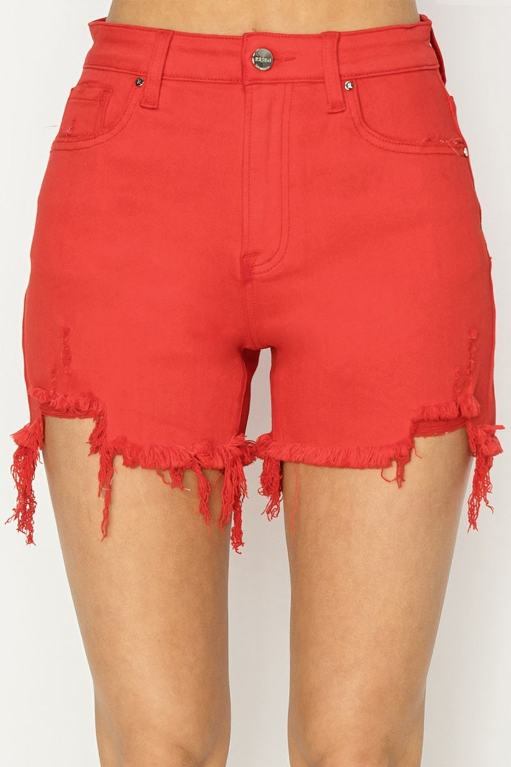 Sure! High Rise Distressed Denim Shorts are the perfect combination of style and edge. With a flattering high waist and distressed detailing, these shorts are sure to make a statement. Pair them with a graphic tee for a casual look, or dress them up with a blouse and heels for a night out. S-XL