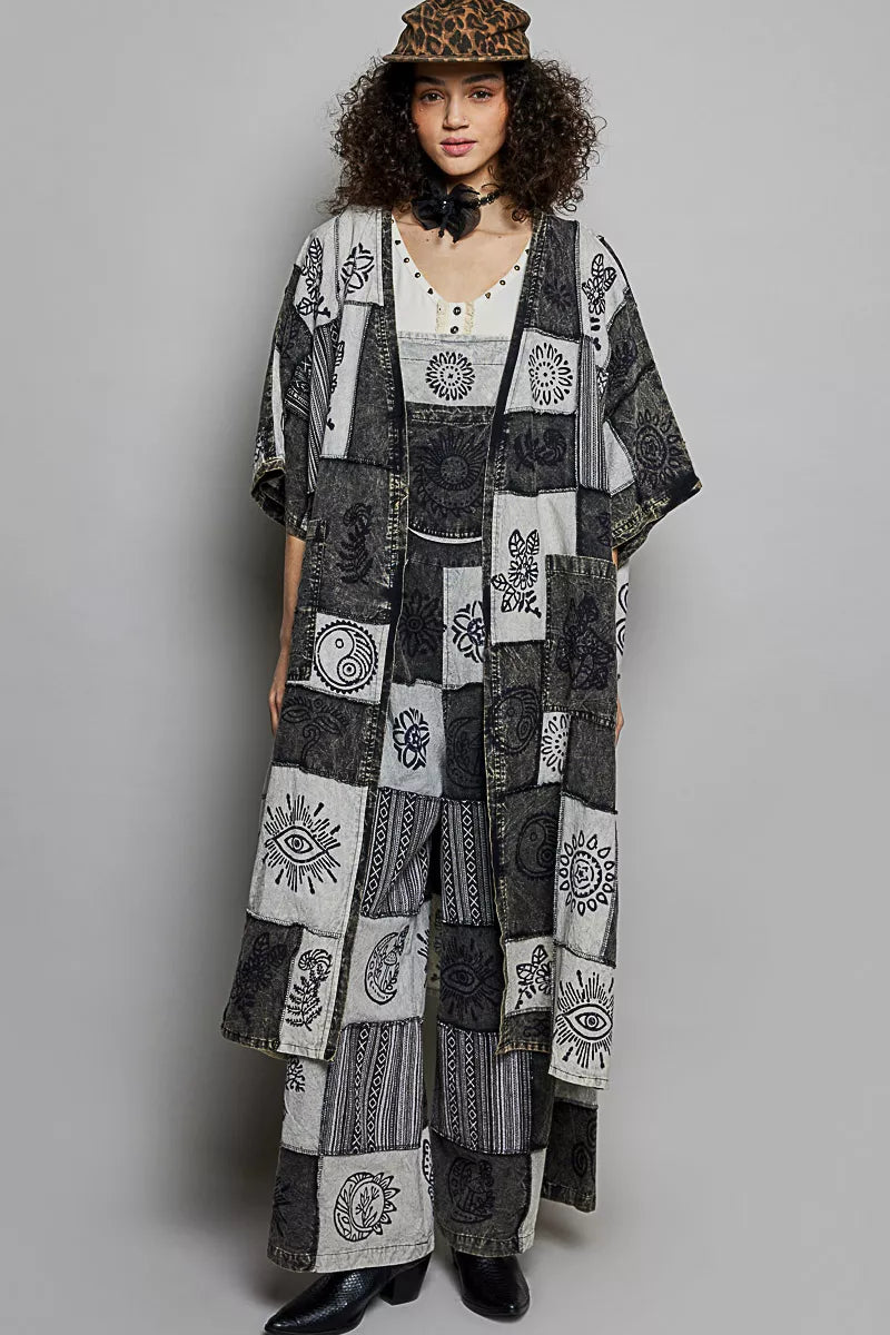 Open Front Printed Patchwork Longline Cardigan - Exclusively