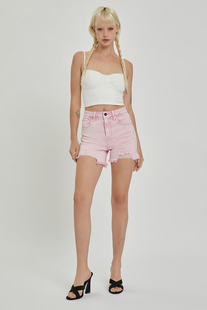 Add a touch of edgy style to your summer wardrobe with these High Rise Distressed Shorts. The high-rise fit elongates your legs and offers a flattering silhouette. The distressed detailing gives these shorts a cool and laid-back vibe, perfect for a casual and relaxed look.  S-XL