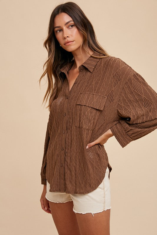Features: Openwork, Buttoned, Pocketed, High-Low
Sheer: Opaque
Stretch: No stretch
Material composition: 65% cotton, 35% polyester
Care instructions: Machine wash cold. Tumble dry low.
Product measurements:
S:Bust 34-36 in, Waist 26-28 in
M:Bust 37-38 in, Waist 29-31 in
L:Bust 39-40 in, Waist 32-33 in
XL:Bust 41-42 in, Waist 34-35 in