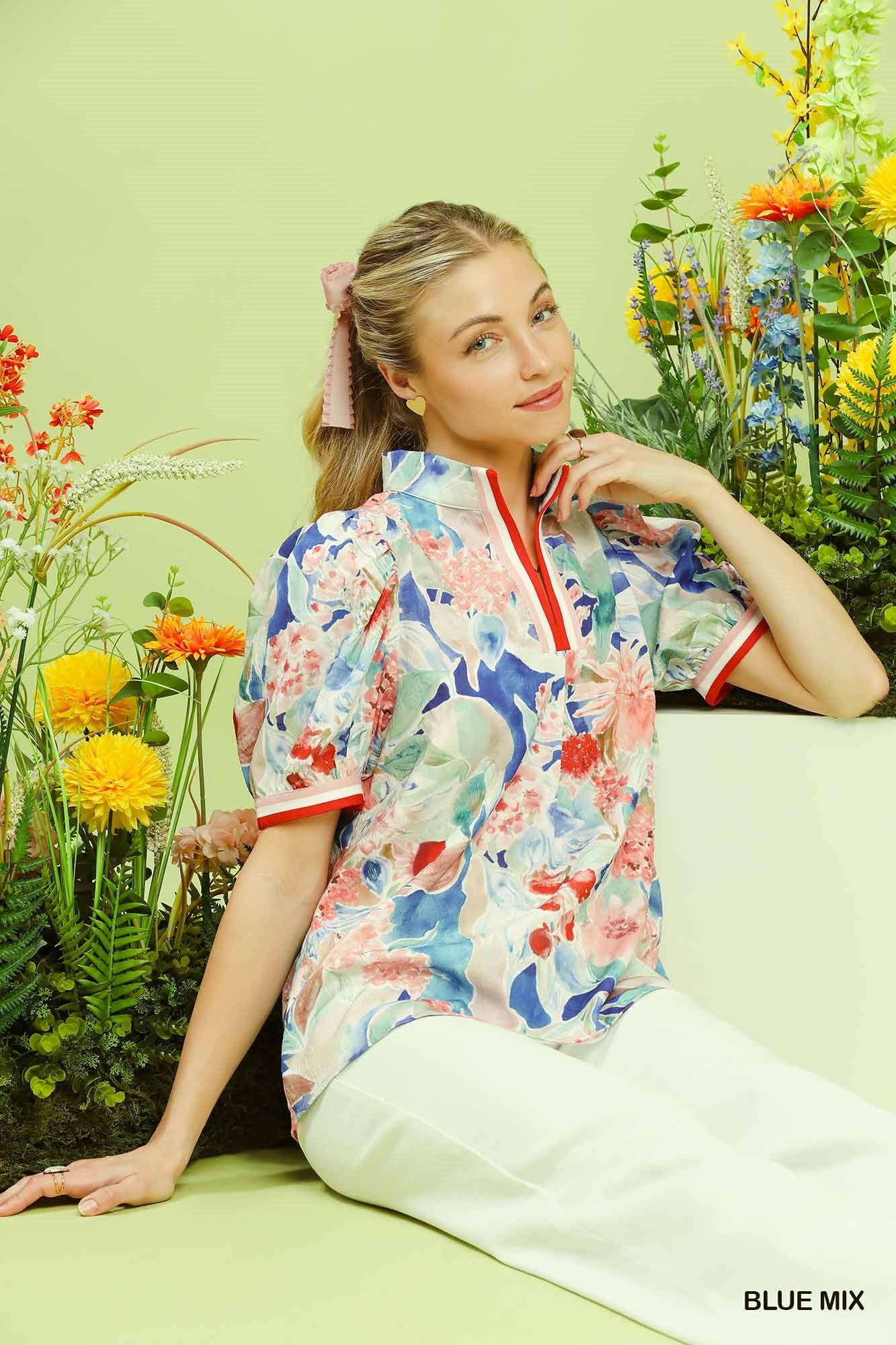 Jacquard Bloomscape Print Top - Umgee - Exclusively Online – Zazzy
