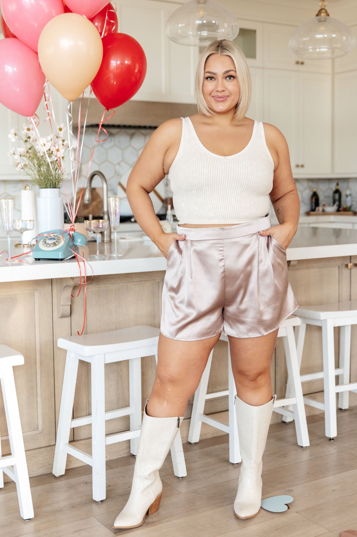Champagne and Roses Satin Shorts - Champagne - Exclusively Online