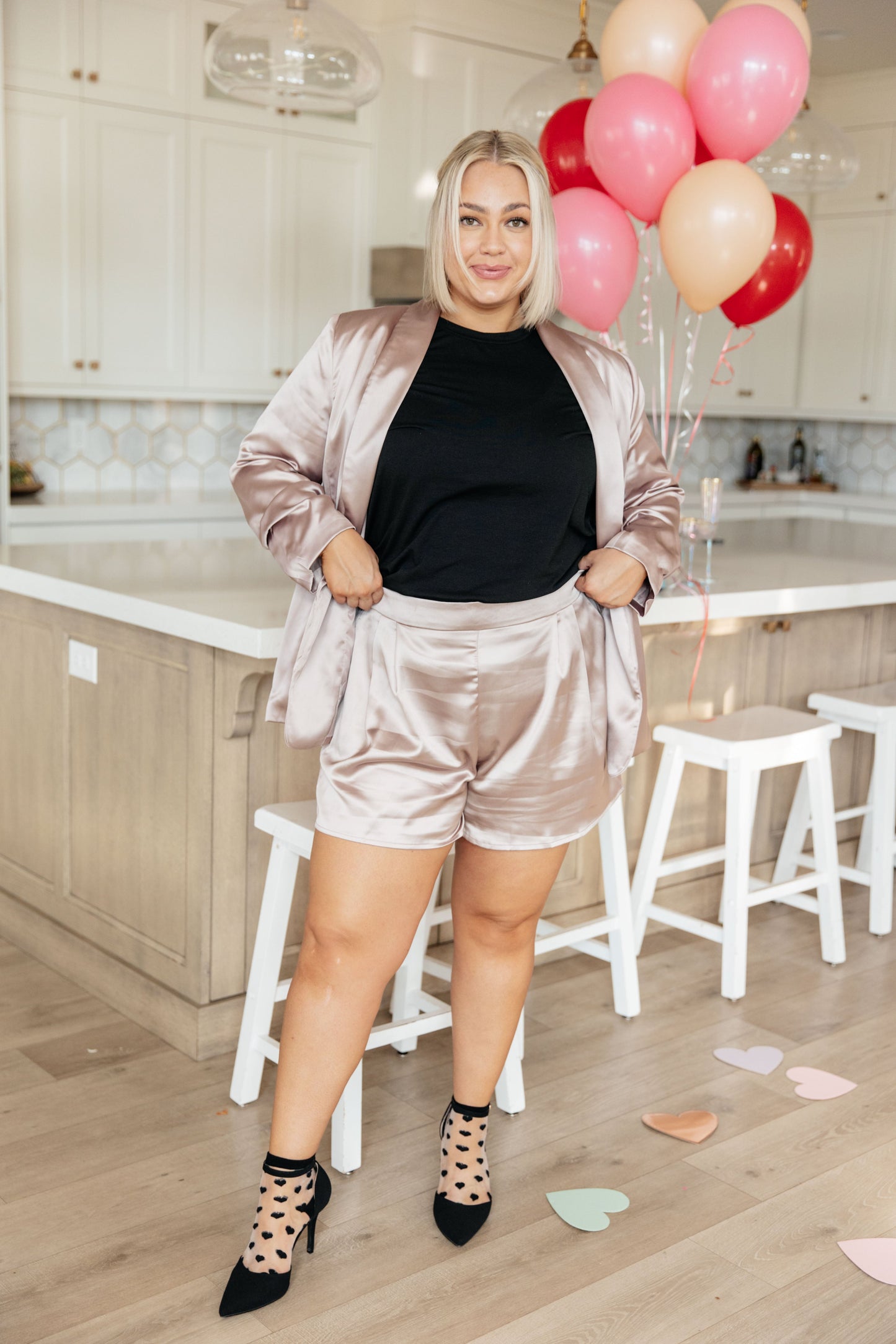Champagne and Roses Satin Shorts - Champagne - Exclusively Online
