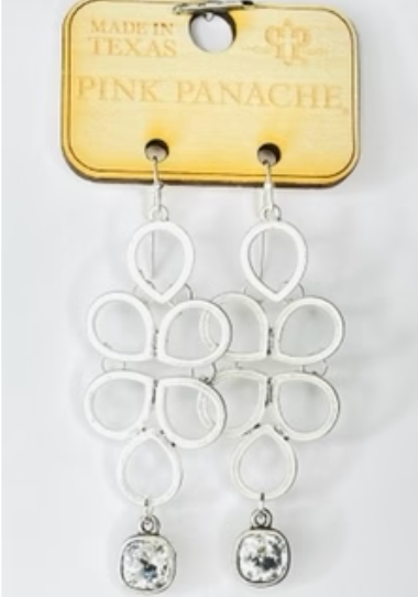 Pink Panache: Evelyn Pink Panache Earrings Color: 8mm silver/AB cushion drop on free form open silver chandelier earring Limited supply! Keywords: Earrings, Jewelry