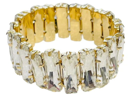 Pink Panache: Bridgette Pink Panache bracelet Color: Clear rectangle rhinestone stretch bracelet Limited supply! Keywords: Bracelet, Jewelry