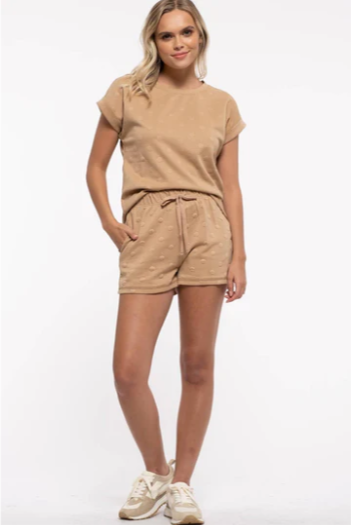 Stay chic and comfy in this adorable lounge set with swiss dots! These cute shorts and short sleeves will have you lounging in style (in a jiffy!). Whether you’re working from home or just kicking back, you’ll be the queen of the living room!