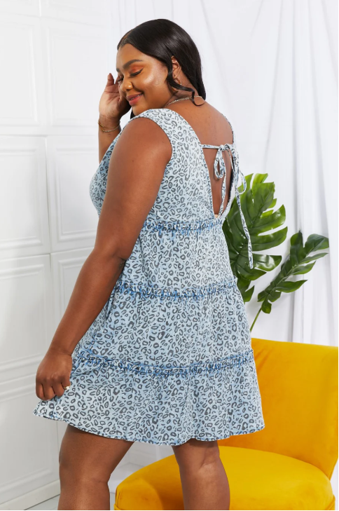 Wild One Washed Denim Leopard Dress - Dusty Blue - MEDIUM