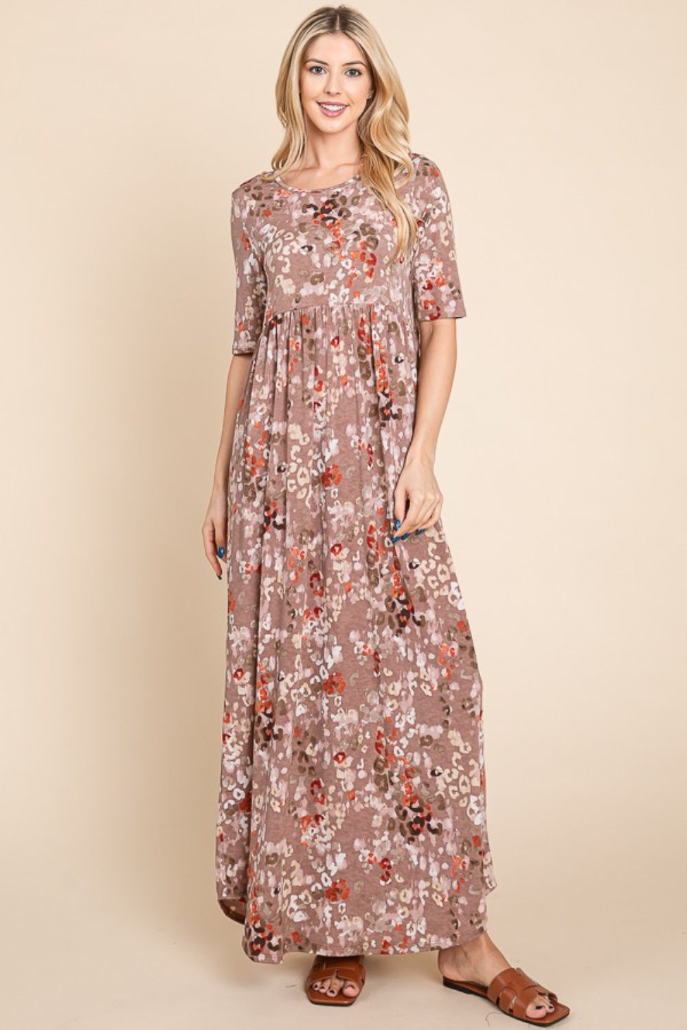 The Printed Shirred Maxi Dress is a versatile and stylish choice for any occasion, offering a flattering and comfortable fit. With its eye-catching print, this maxi dress adds a touch of fun and personality to your look. The shirred detailing not only accentuates your figure but also provides ease of movement and comfort. S-XL