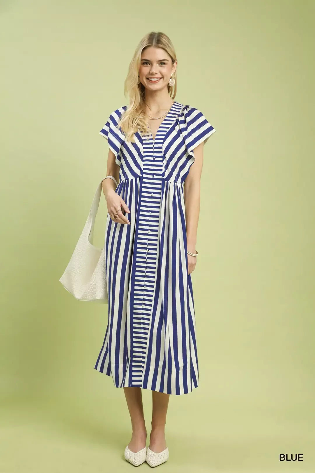 Striped Button-Front Midi Dress - Umgee - BLUE