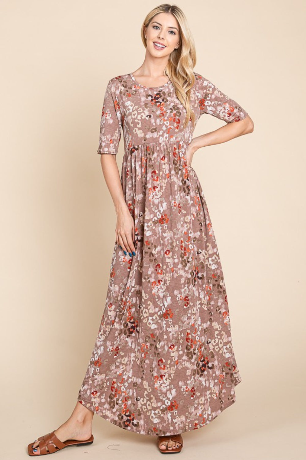 The Printed Shirred Maxi Dress is a versatile and stylish choice for any occasion, offering a flattering and comfortable fit. With its eye-catching print, this maxi dress adds a touch of fun and personality to your look. The shirred detailing not only accentuates your figure but also provides ease of movement and comfort. S-XL