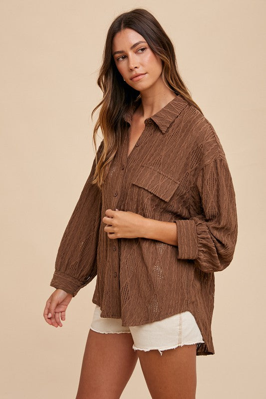 Features: Openwork, Buttoned, Pocketed, High-Low
Sheer: Opaque
Stretch: No stretch
Material composition: 65% cotton, 35% polyester
Care instructions: Machine wash cold. Tumble dry low.
Product measurements:
S:Bust 34-36 in, Waist 26-28 in
M:Bust 37-38 in, Waist 29-31 in
L:Bust 39-40 in, Waist 32-33 in
XL:Bust 41-42 in, Waist 34-35 in