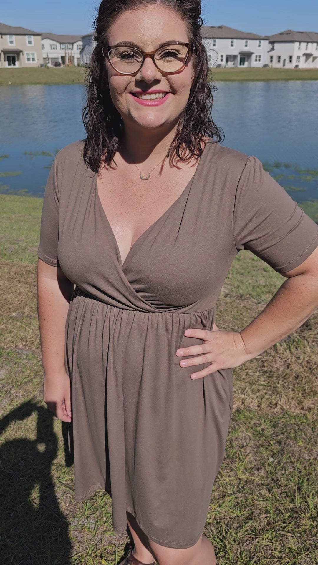 Stay cute, feminine, elegant and flattering at all times in this short sleeve mini dress. Featuring surplice neckline and pockets, this dress is ideal for all occasions. Sizes small through x-large.