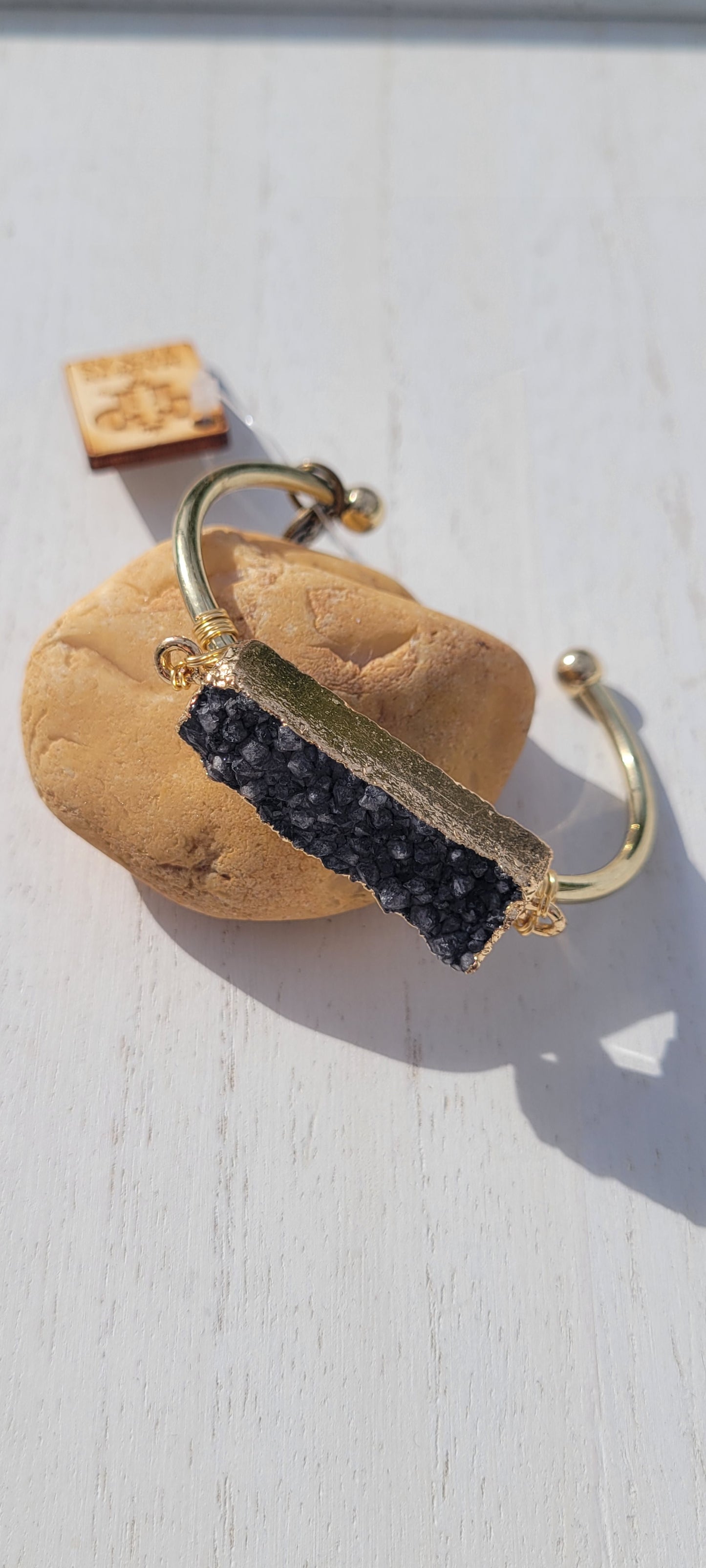 Pink Panache: Druzy Gold Cuff Bracelet Black Pink Panache Earrings Color: Black rectangle druzy and gold cuff bracelet Limited supply!