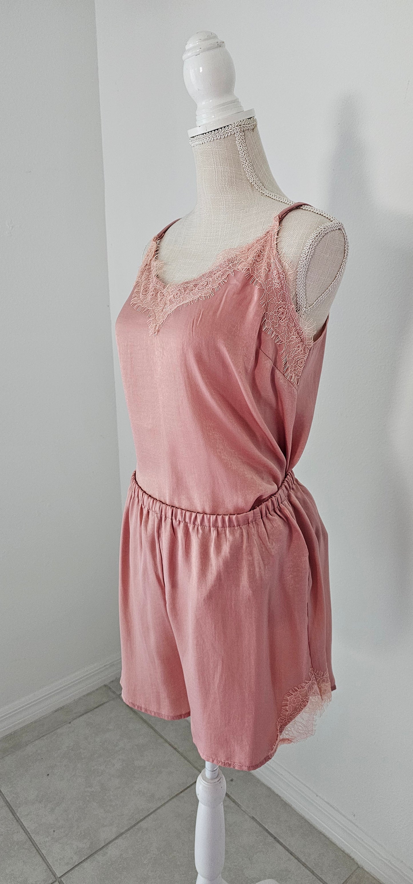 Emberlynn Lace Satin Lounge Set - Blush