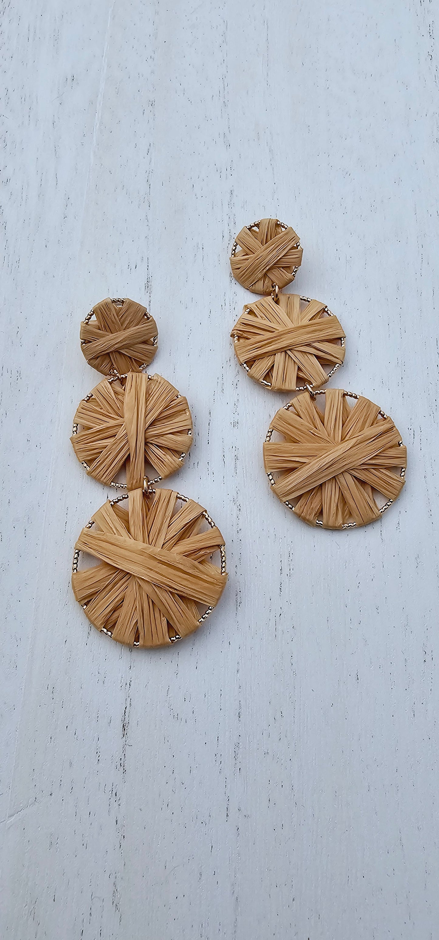 Tan raffia post back earrings Limited supply!