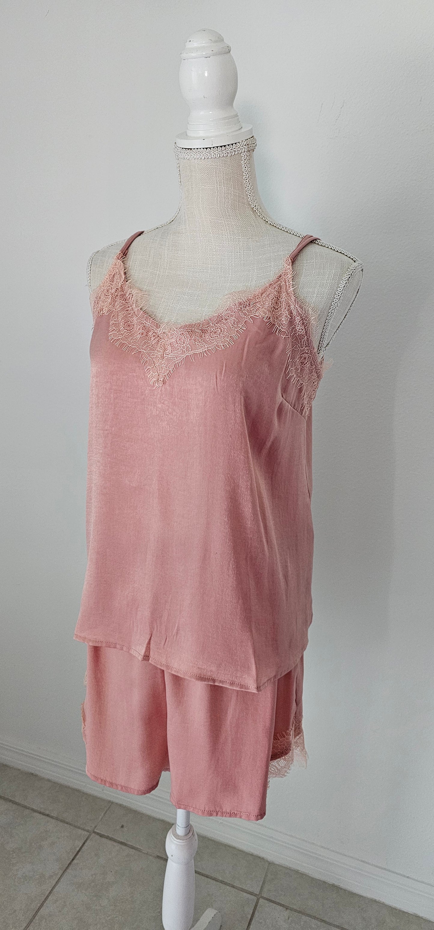 Emberlynn Lace Satin Lounge Set - Blush