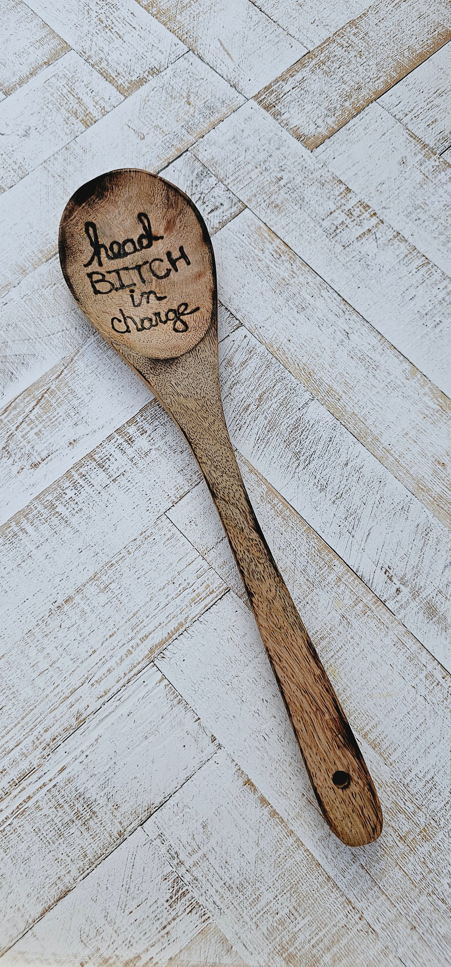 Wooden spoon and kitchen towel set. Custom engraved burned. Color and burning may vary due to custom work.