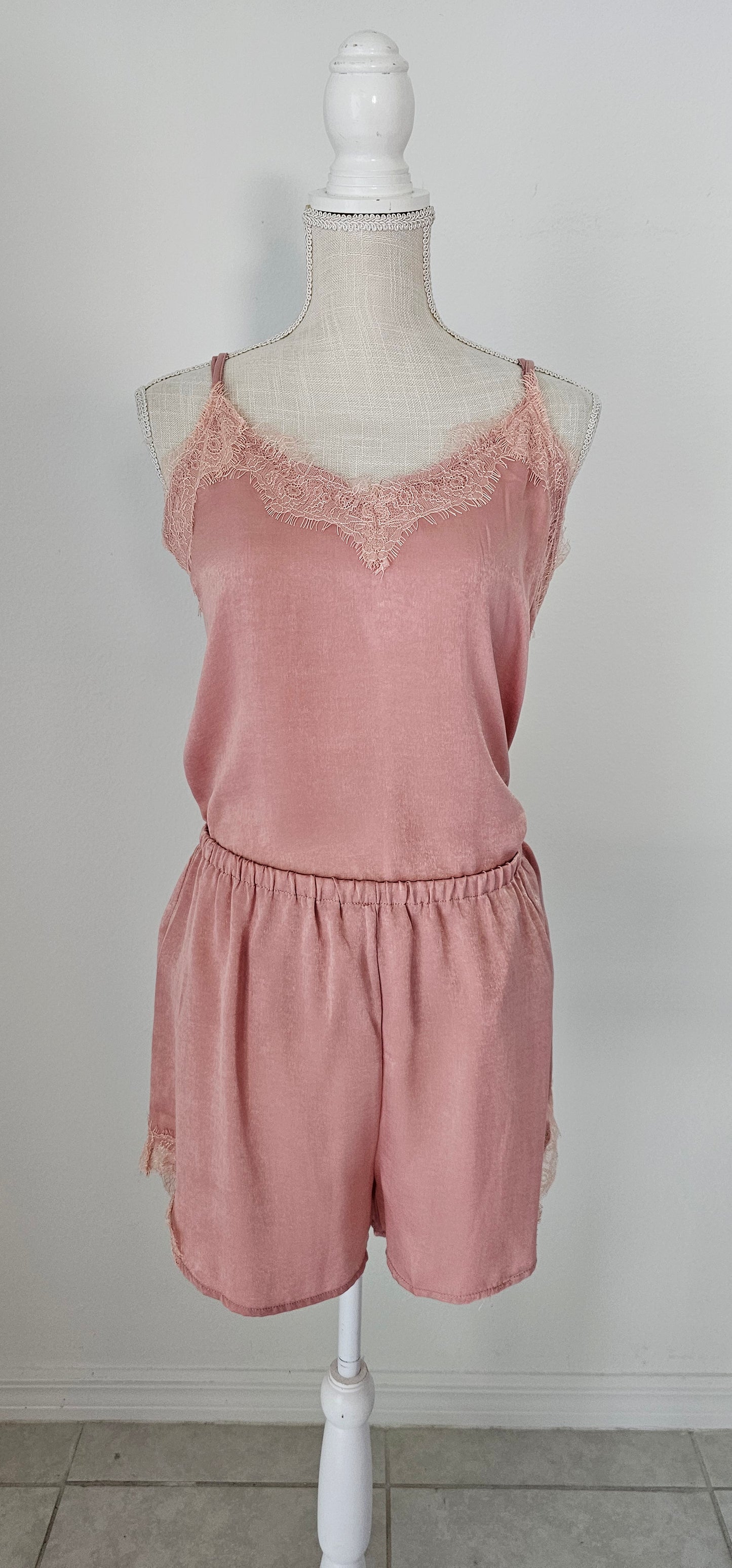 Emberlynn Lace Satin Lounge Set - Blush