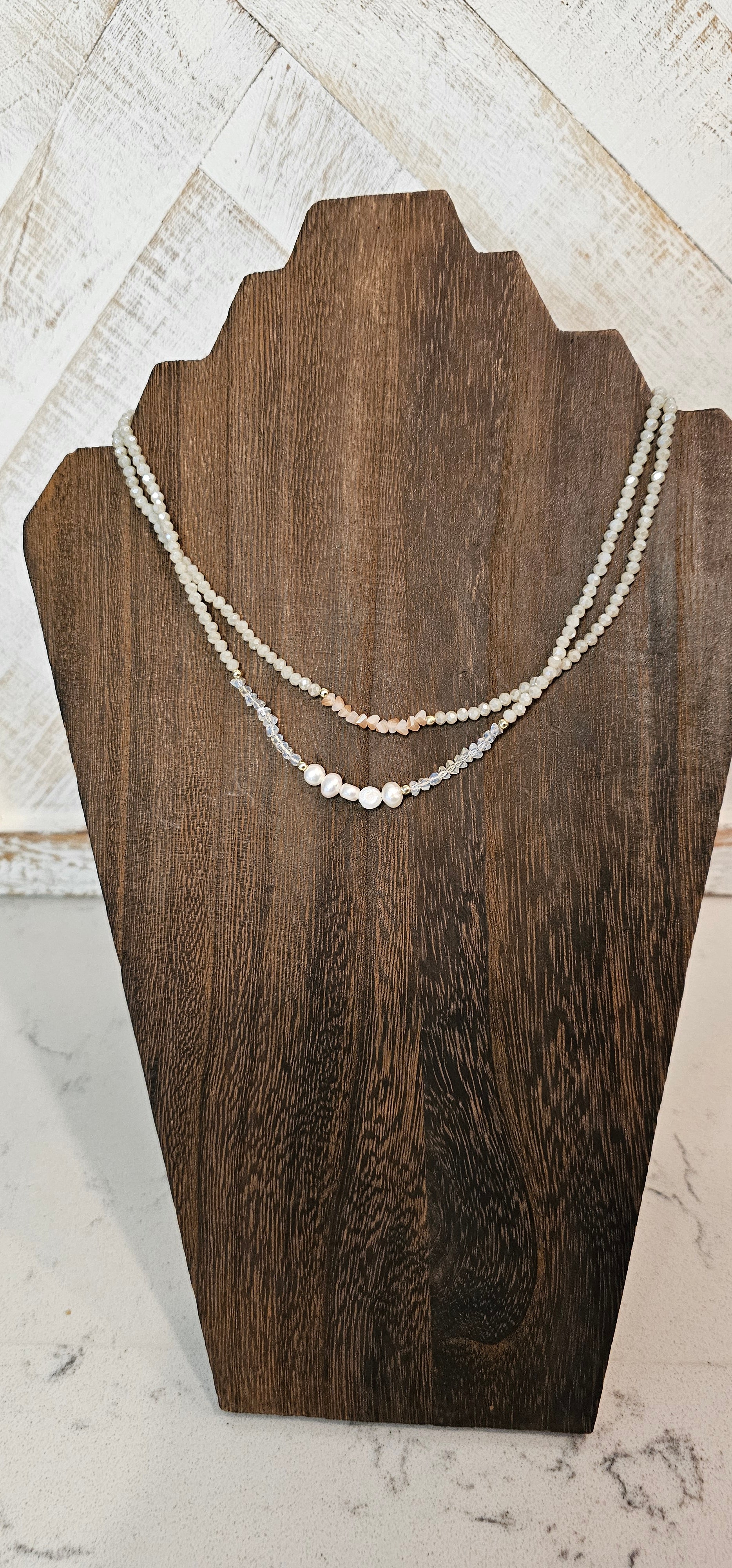 Adjustable Color: Gold chain, pearls, ivory beads Limited supply!