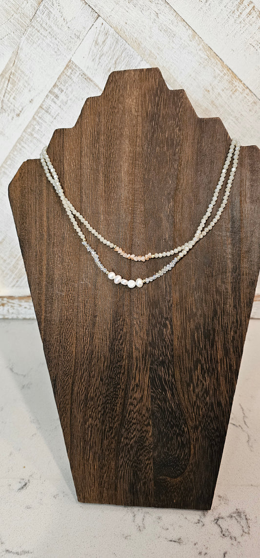 Adjustable Color: Gold chain, pearls, ivory beads Limited supply!