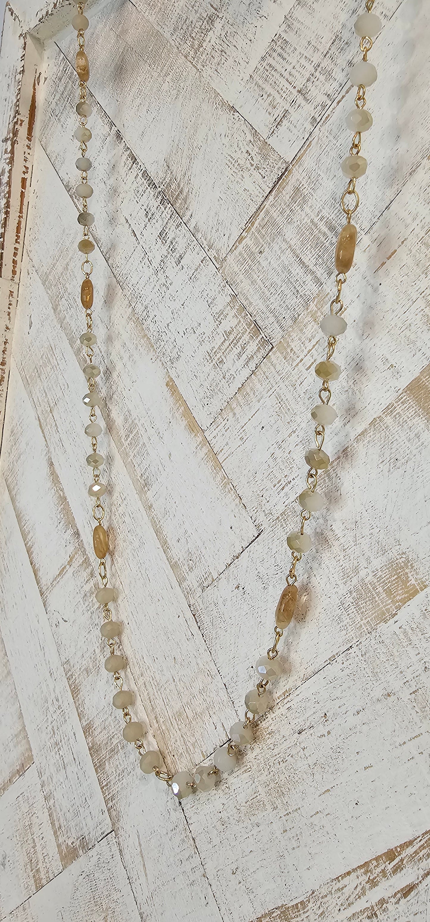 Adjustable Color: Gold link chain with taupe stones & glass beads Limited supply!
