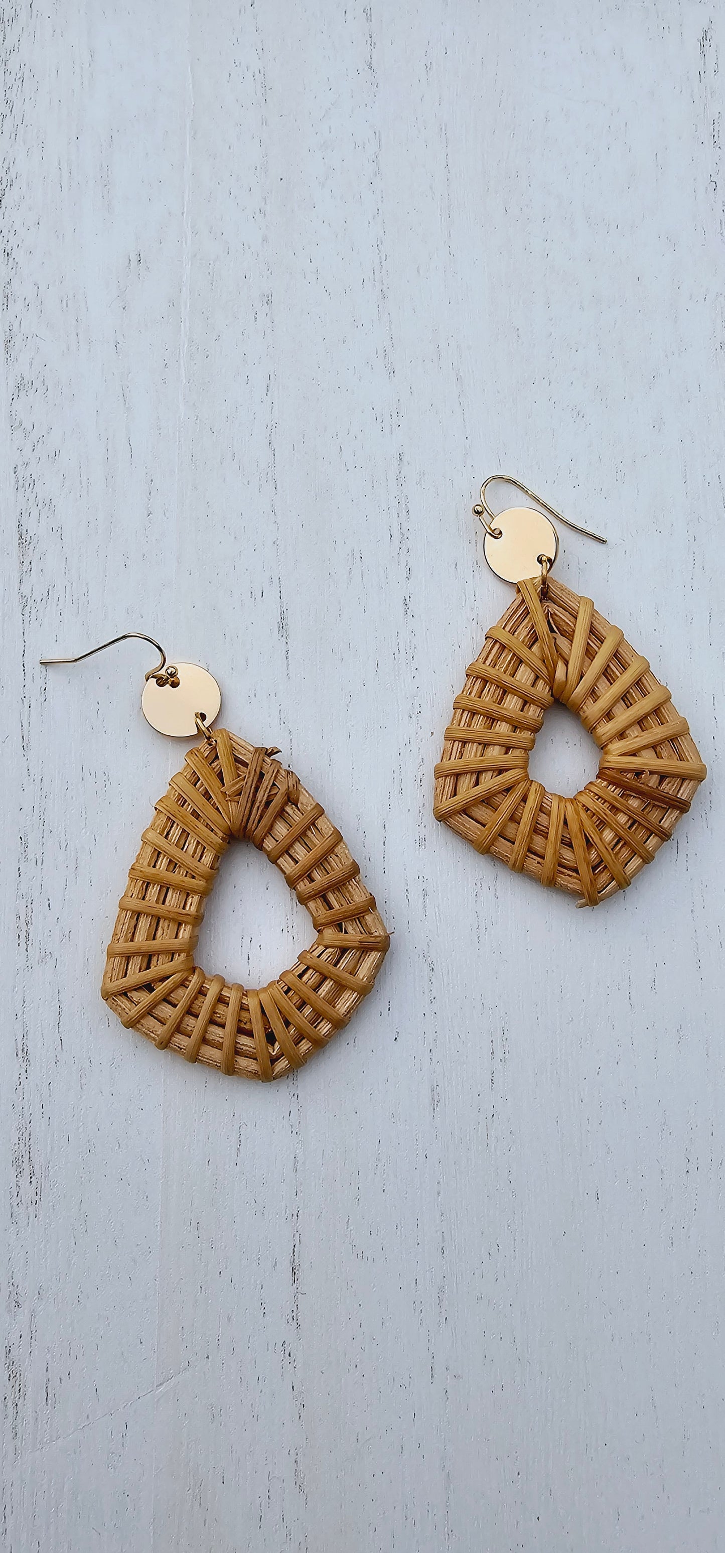Tan wicker fish hook earrings Limited supply!