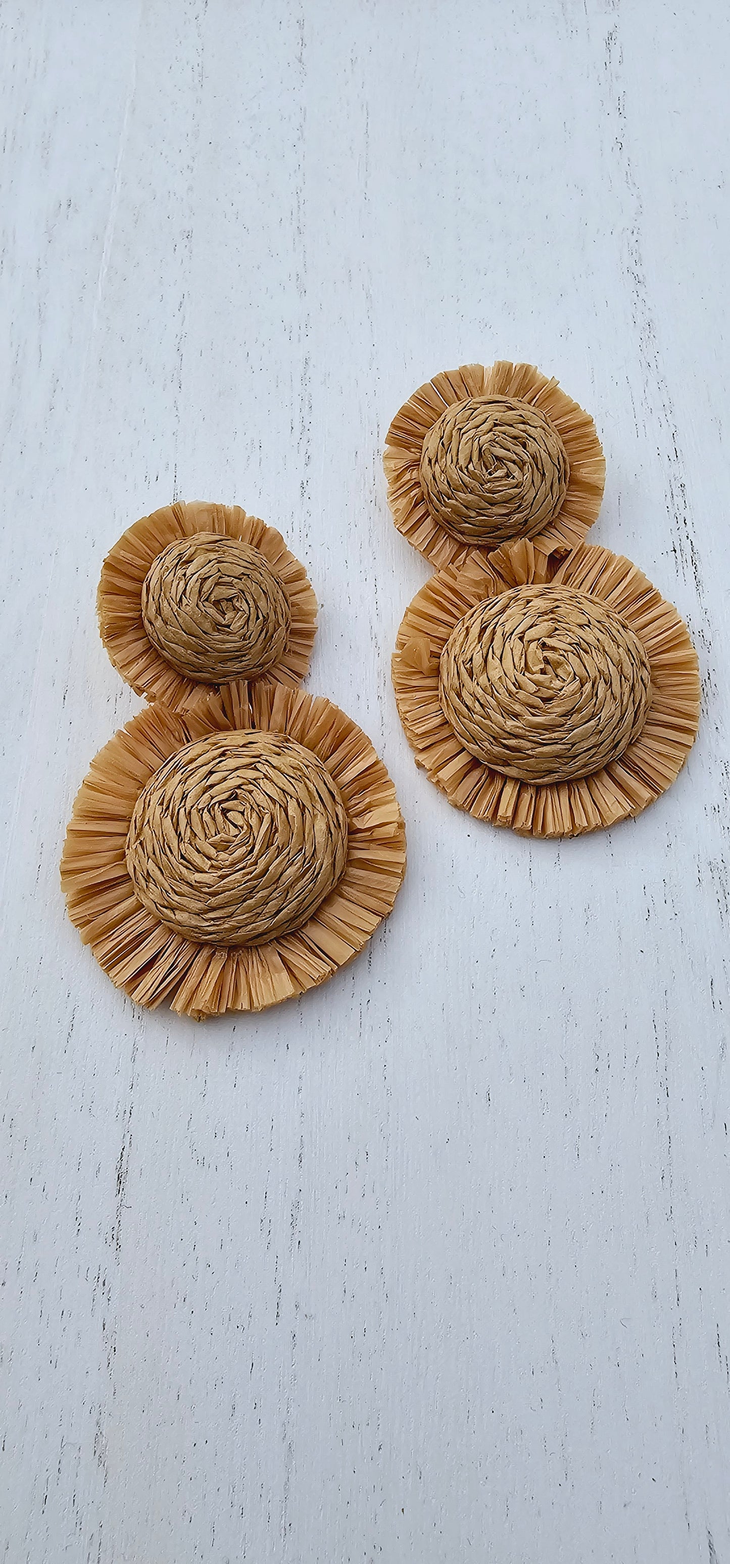 Tan raffia post back earrings Limited supply!