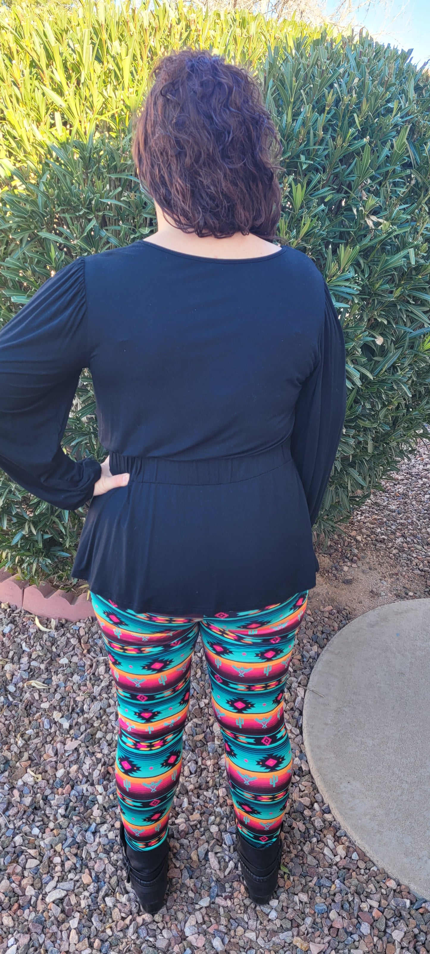 Arizona Aztec Leggings Description Get in touch with your wild side with this very colorful Aztec leggings. These leggings are comfortable, light weight and soft. Choose to do your daily workout, lounge around, or wear for the day to have that comfortable feeling. You choose how you would like to express yourself! Sizes small, medium, x-large.