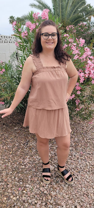 Let’s go exploring! “Lost In The Desert Skirt” features a cinched elastic waistband with ruffled trim, smocked skirt, and lined with shorts. This skirt pairs perfectly with “Lost In The Desert Top”. It is lightweight and breathable. Imagine exploring the mountains out west or dipping your toes in the Gulf of Mexico! This duo makes a perfect vacation outfit! Sizes small through large.