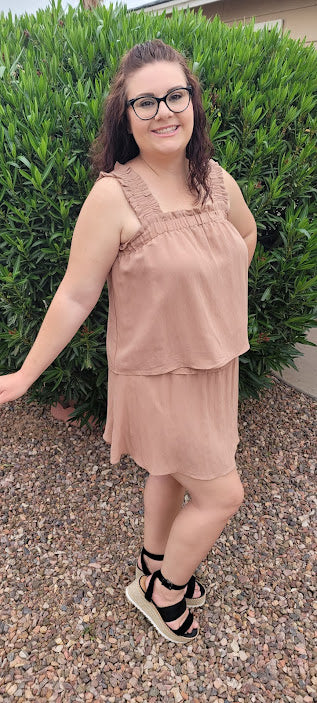 Let’s go exploring! “Lost In The Desert Skirt” features a cinched elastic waistband with ruffled trim, smocked skirt, and lined with shorts. This skirt pairs perfectly with “Lost In The Desert Top”. It is lightweight and breathable. Imagine exploring the mountains out west or dipping your toes in the Gulf of Mexico! This duo makes a perfect vacation outfit! Sizes small through large.