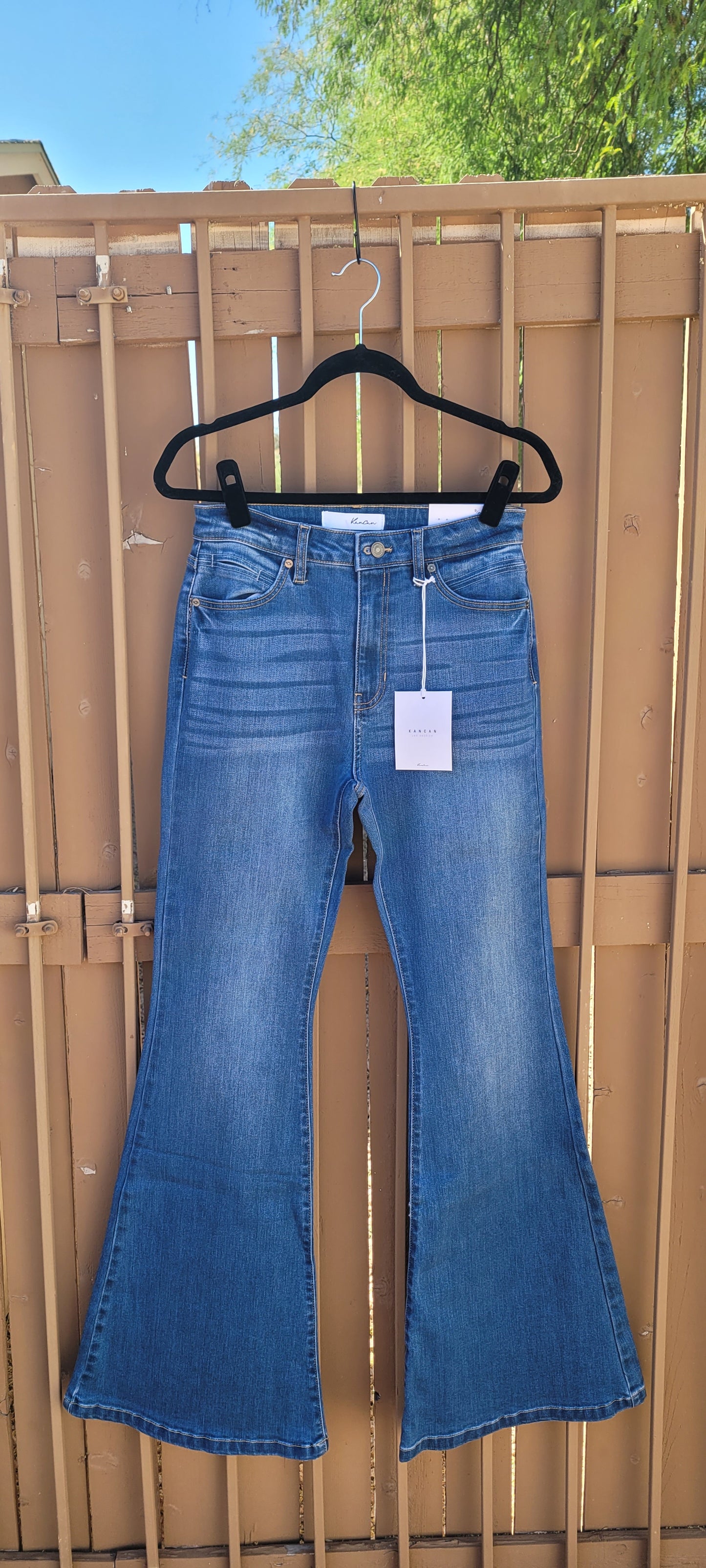 These flare denim jeans are ultra high rise super flare, medium wash, and very stretchy. The stretch level is a 3. Refer to chart below. A great staple piece for your wardrobe. Go in style girl! You've go this!!