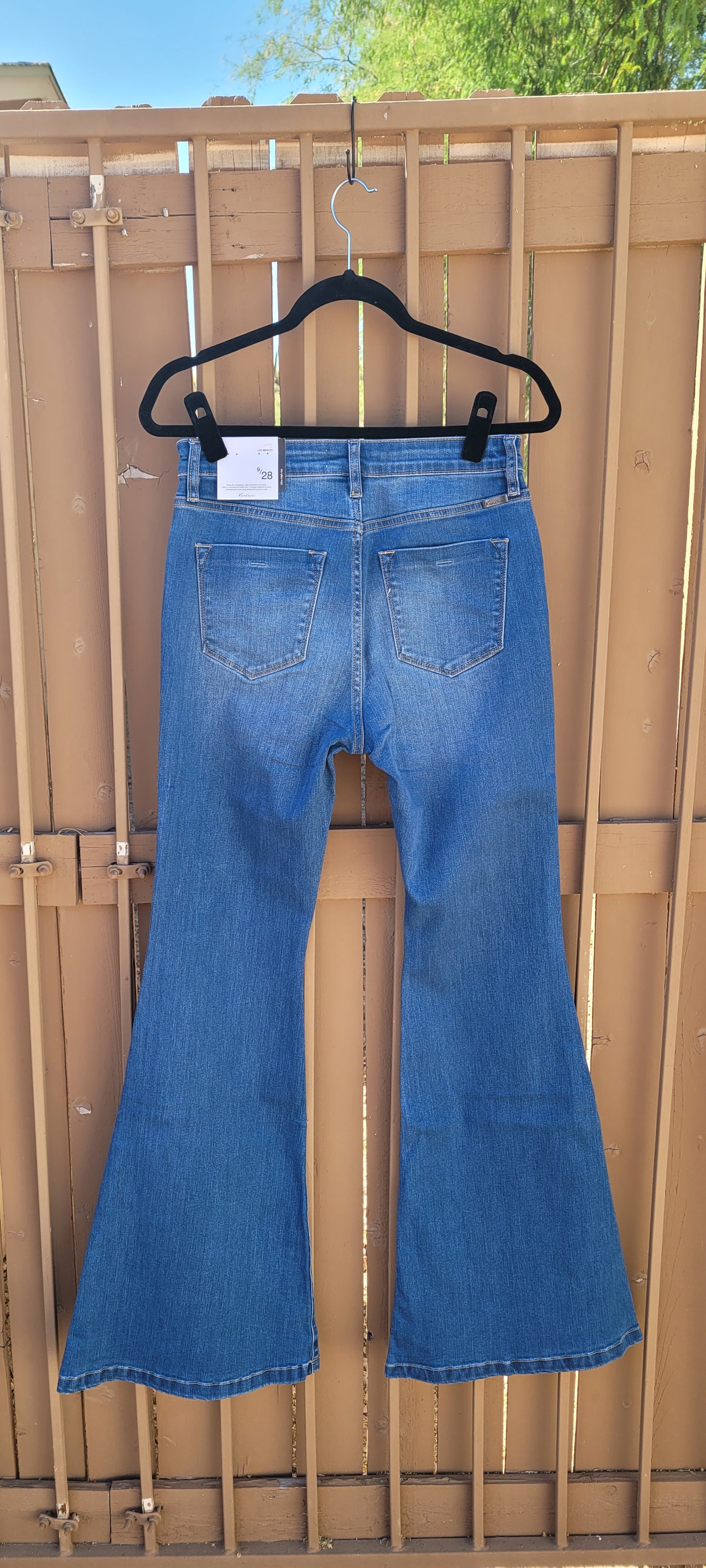 These flare denim jeans are ultra high rise super flare, medium wash, and very stretchy. The stretch level is a 3. Refer to chart below. A great staple piece for your wardrobe. Go in style girl! You've go this!!