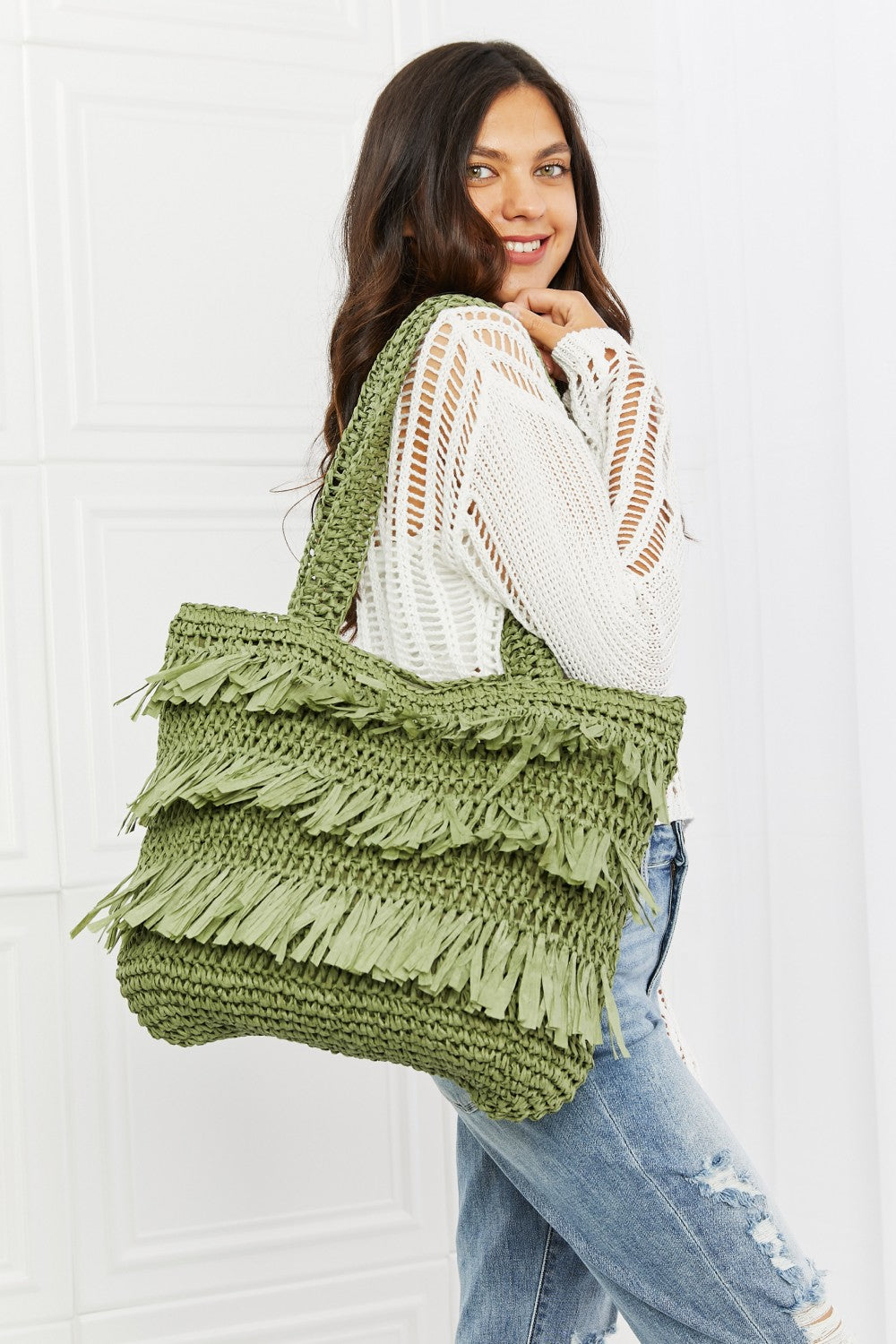 *Exclusively Online* Straw Fringe Straw Tote Bag
