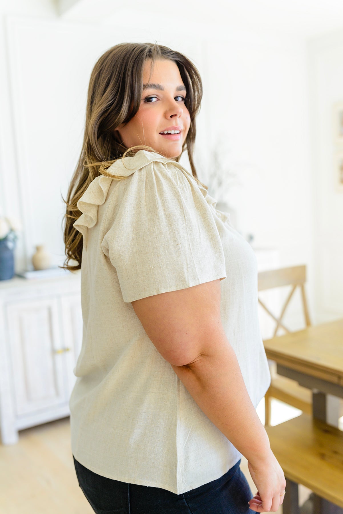 The Old Town Moments Top is so simple yet cute and will pair well with any bottoms! The square neckline and ruffle detail at the shoulders gives this top a feminine yet classy element. We promise you're going to love it! S - 3X
